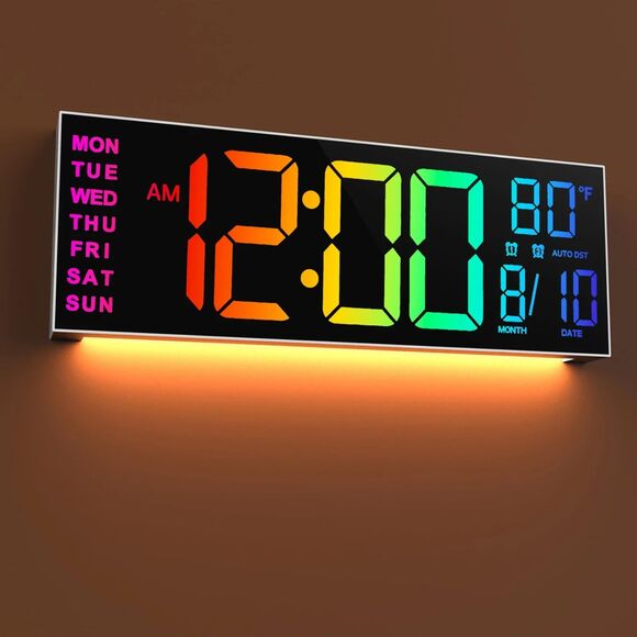 Large Digital LED Wall/Desk Clock with Remote - Colorful Display - Picture 2 of 6